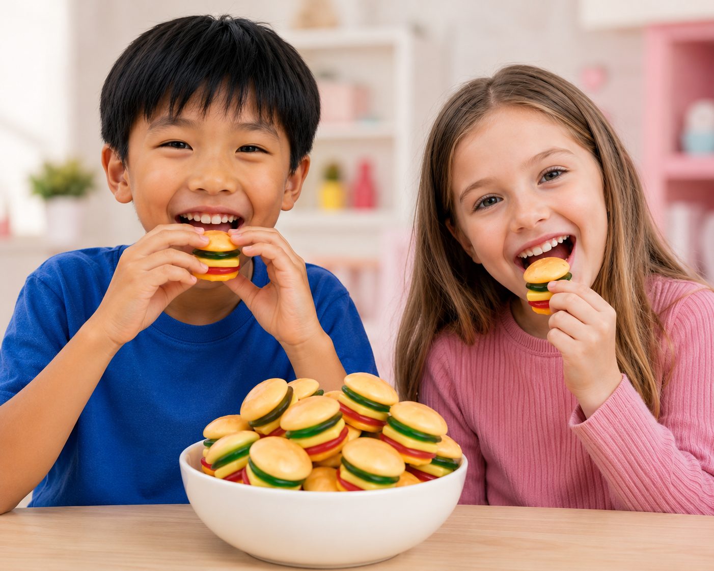 Children eating Big Burger Gummy