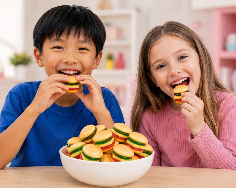 Children eating Big Burger Gummy