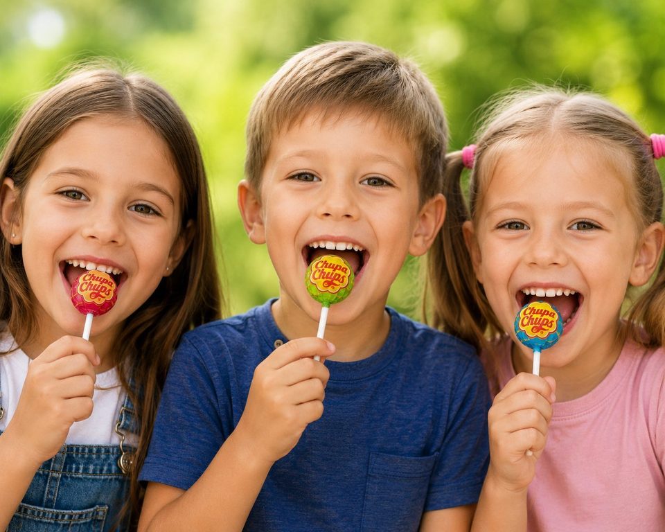 Children enjoying Chupa Chups lollipops